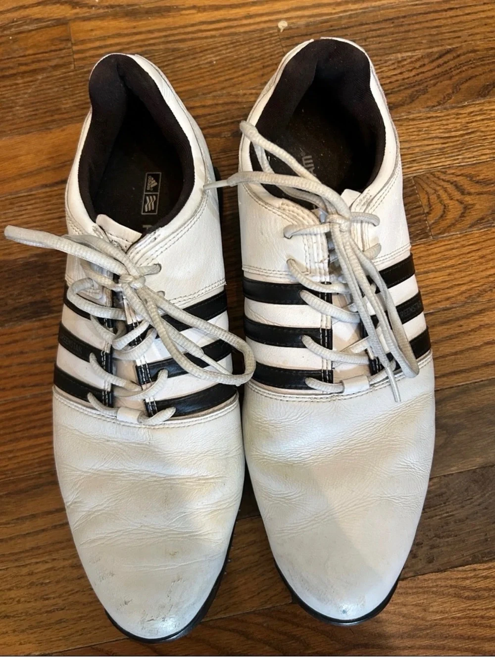adidas White Athletic Shoes with Black Stripes